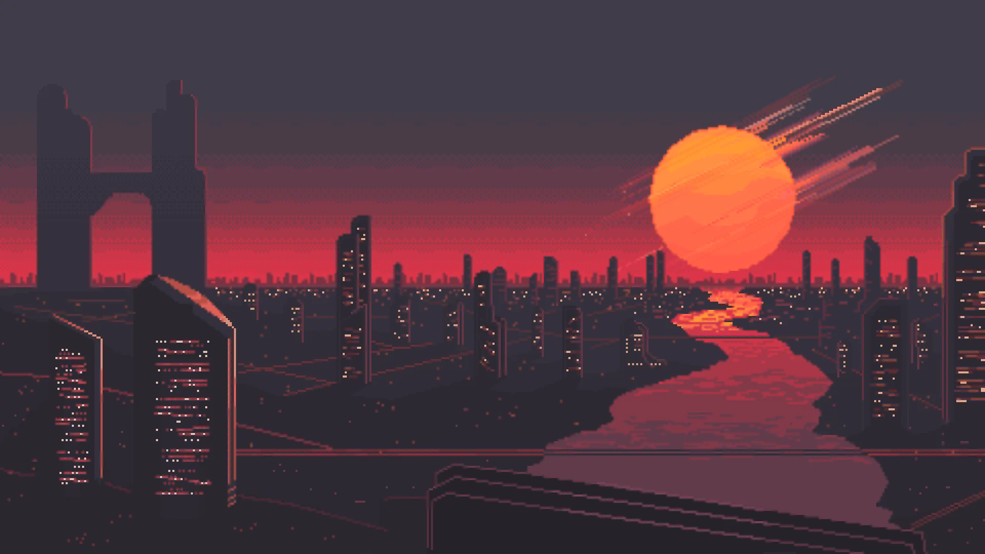 Pixel painting of a city